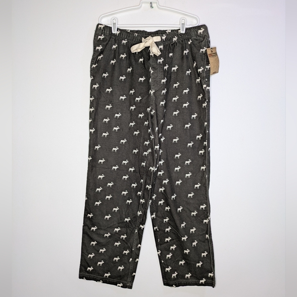 NWT Ruff Hewn Well Worn Grey White Moose Novelty Print Cotton Pajama Pant L